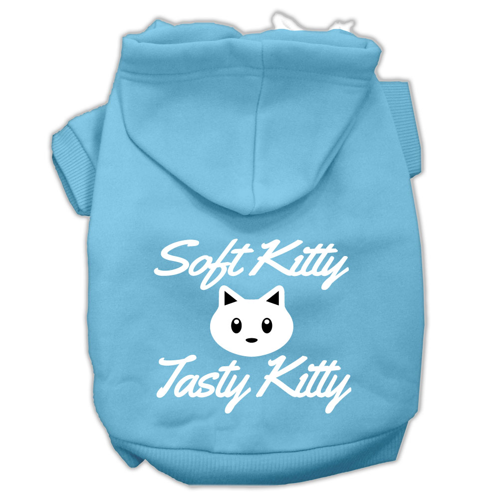Softy Kitty, Tasty Kitty Screen Print Dog Pet Hoodies Baby Blue Size Med
