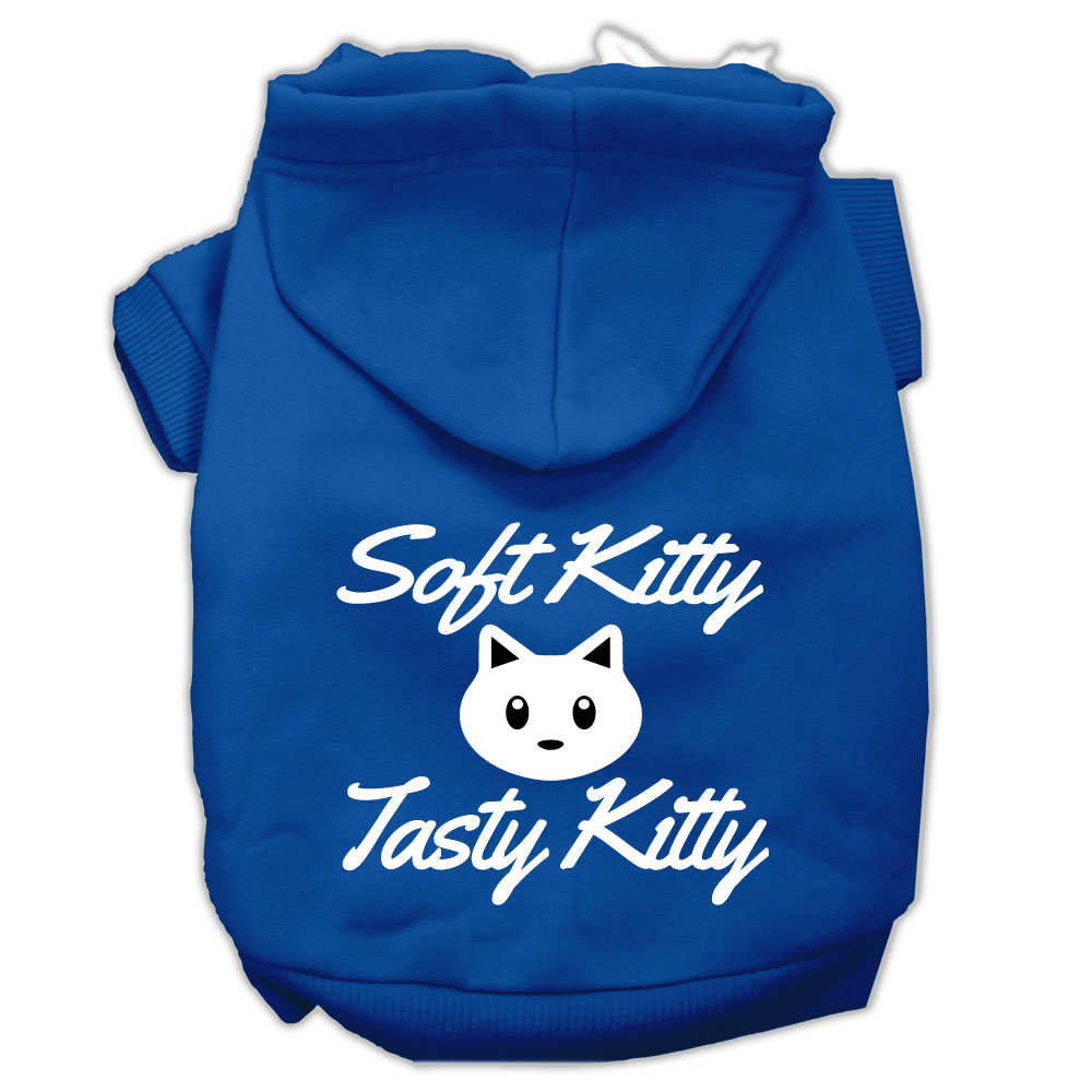 Softy Kitty, Tasty Kitty Screen Print Dog Pet Hoodies Blue Size Lg