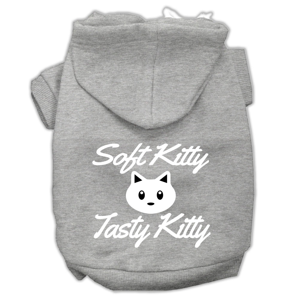 Softy Kitty, Tasty Kitty Screen Print Dog Pet Hoodies Grey Size XS