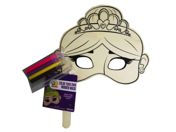 Case of 24 - Horizon DIY Princess Wood Mask with Colored Markers