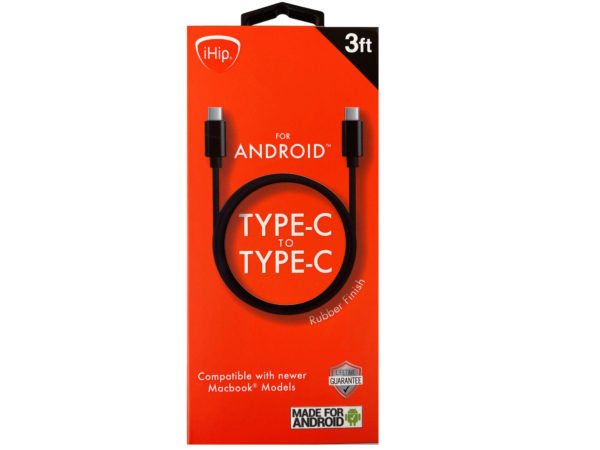 Case of 6 - iHip 3 Foot Black PVC USB Type C to Type C Cable