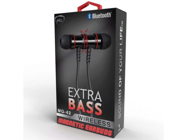 Case of 2 - iHip Extra Bass Wireless Magnetic Bluetooth Earbuds