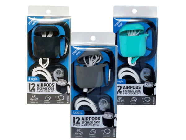 Case of 6 - iLogic 12 Piece Airpod Storage Accessory Set in Assorted Colors
