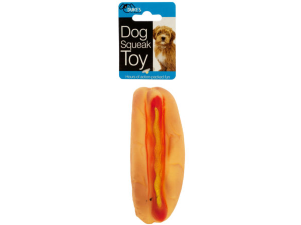 Case of 24 - Hot Dog Squeak Dog Toy
