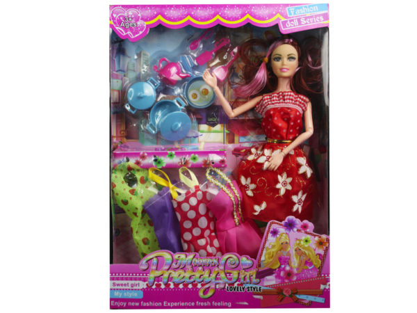 Case of 2 - 11" Moveable Beauty Doll with Kitchen and Fashion Accessories