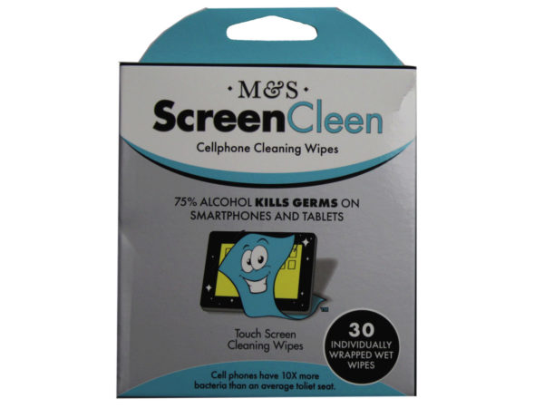 Case of 15 - ScreenCleen 30 Pack 75% Alcohol Screen Cleaning Wipes