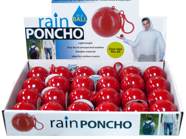 Case of 24 - Rain Poncho in a Ball Countertop Display