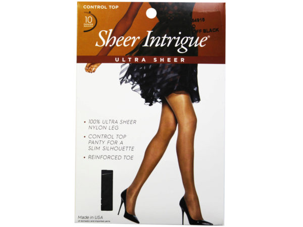 Case of 12 - Sheer Intrigue Off Black Ultra Sheer Control Top Pantyhose Size D (PG)