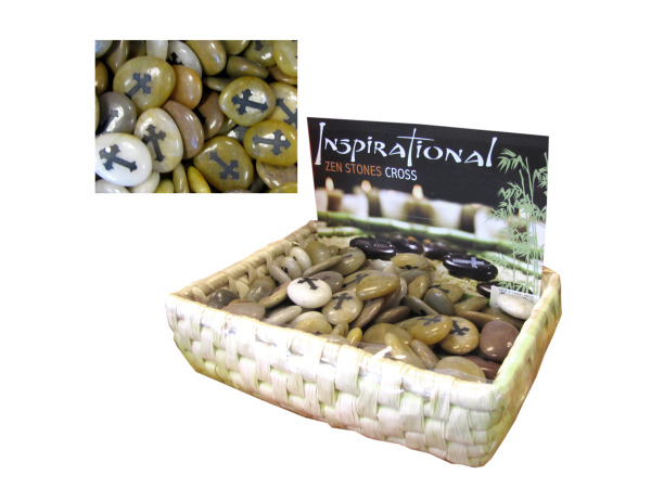 Case of 72 - Inspirational Stones Engraved with Cross Countertop Display