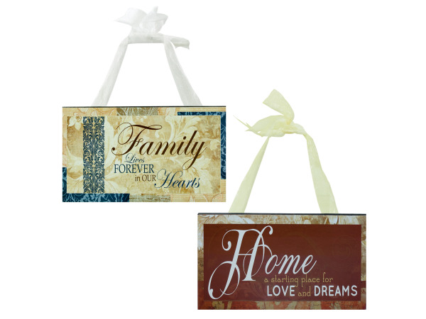 Case of 12 - Family & Home Wood Sign with Ribbon Hanger