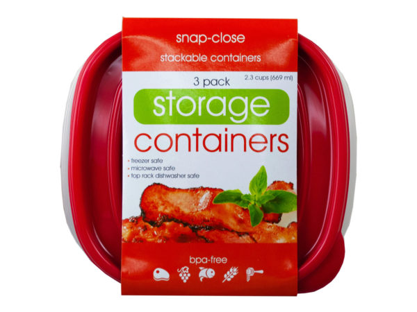 Case of 6 - 3 Pack Plastic Square Food Container