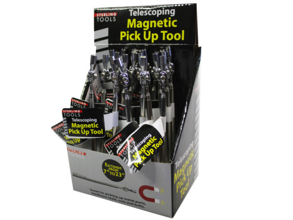 Case of 24 - Telescoping Mini Magnetic Pick-Up Tool w/Pen Clip in Countertop Display