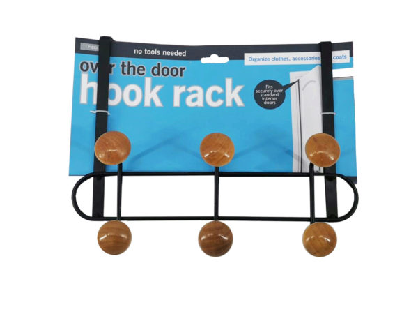 Case of 3 - 6-Hook Wood and Steel Over The Door Hanging Rack