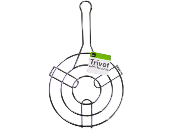 Case of 6 - Steel Round Trivet with Long Handle