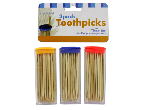 Case of 36 - Toothpicks in Easy Slide Travel Containers