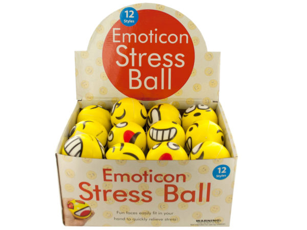 Case of 24 - Emoticon Character Stress Ball Countertop Display