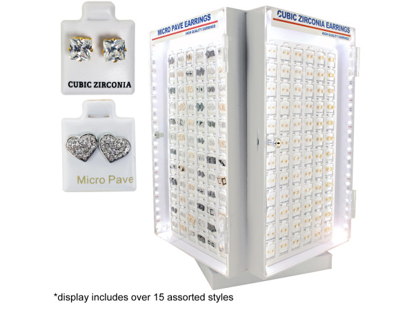 Case of 288 - Cubic Zirconia / Micro Pave Earrings Light Up Display
