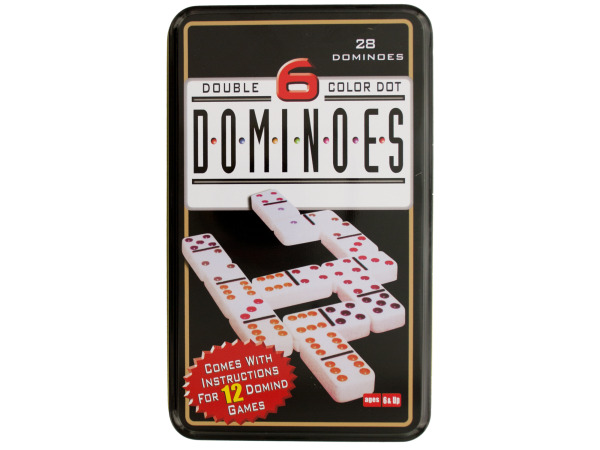 Case of 4 - Double 6 Color Dot Dominoes Game Set