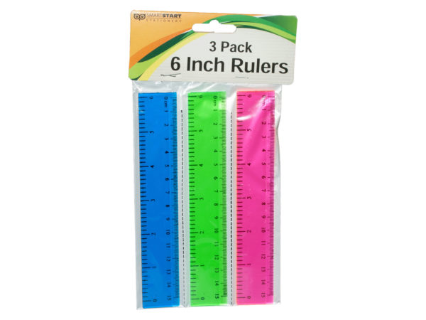 Case of 24 - 3 Pc 6" Plastic Colored Rulers