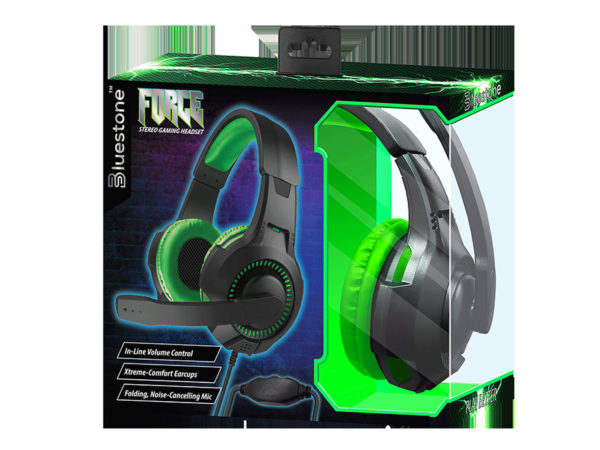 Case of 2 - Force Stereo Gaming Headphones with Microphone in Black and Green