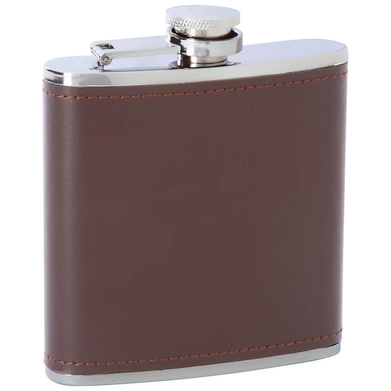 6OZ SS FLASK W/BROWN LEATHER