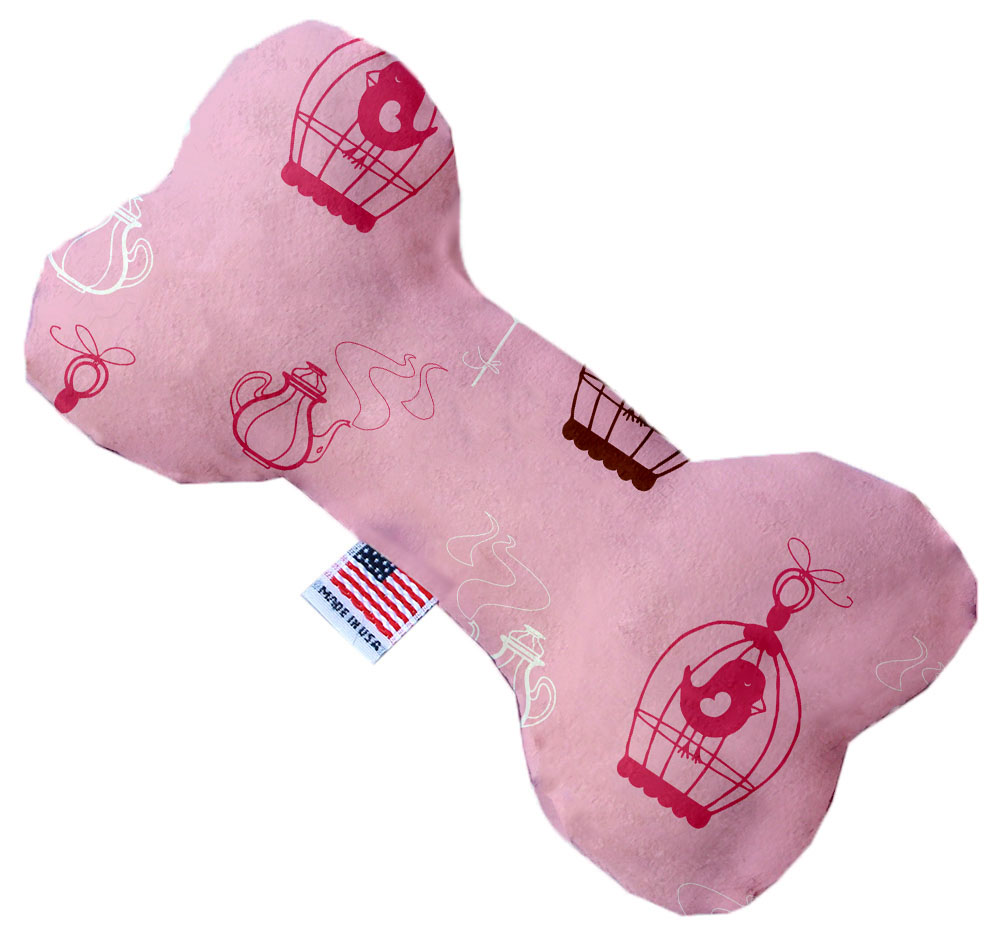 Pink Whimsy Bird Cages 10 inch Canvas Bone Dog Toy