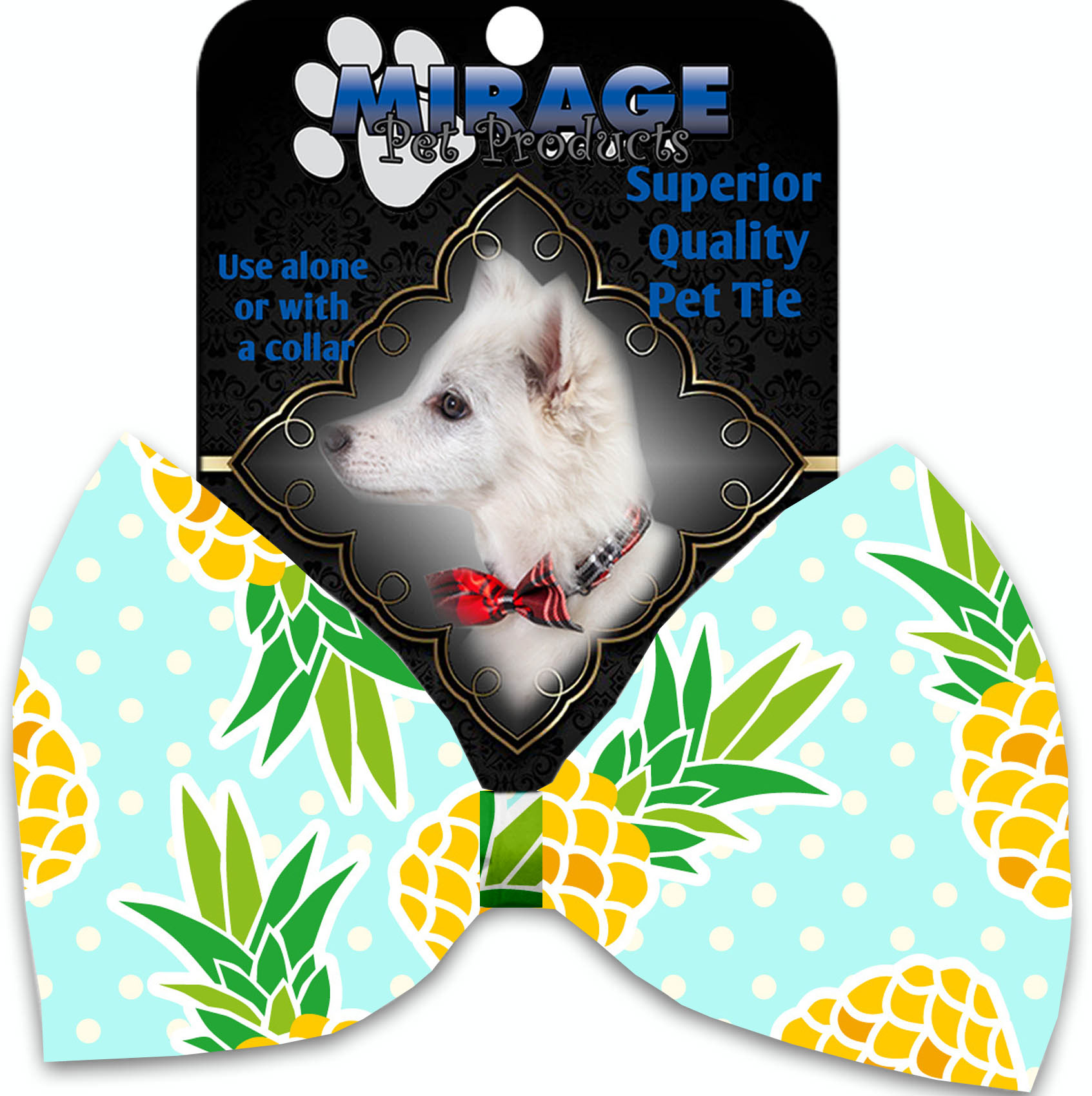 Pineapples and Polka Dots Pet Bow Tie Collar Accessory with Velcro