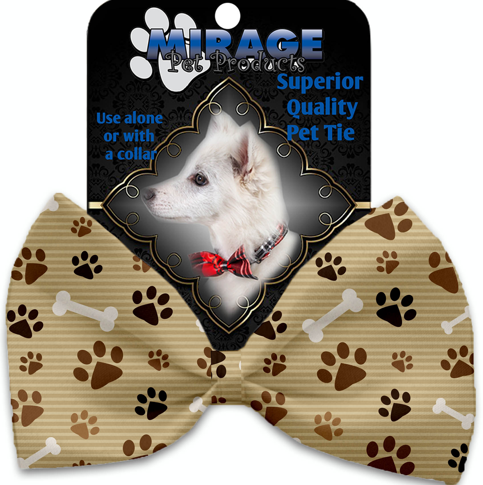 Mocha Paws and Bones Pet Bow Tie Collar Accessory with Velcro