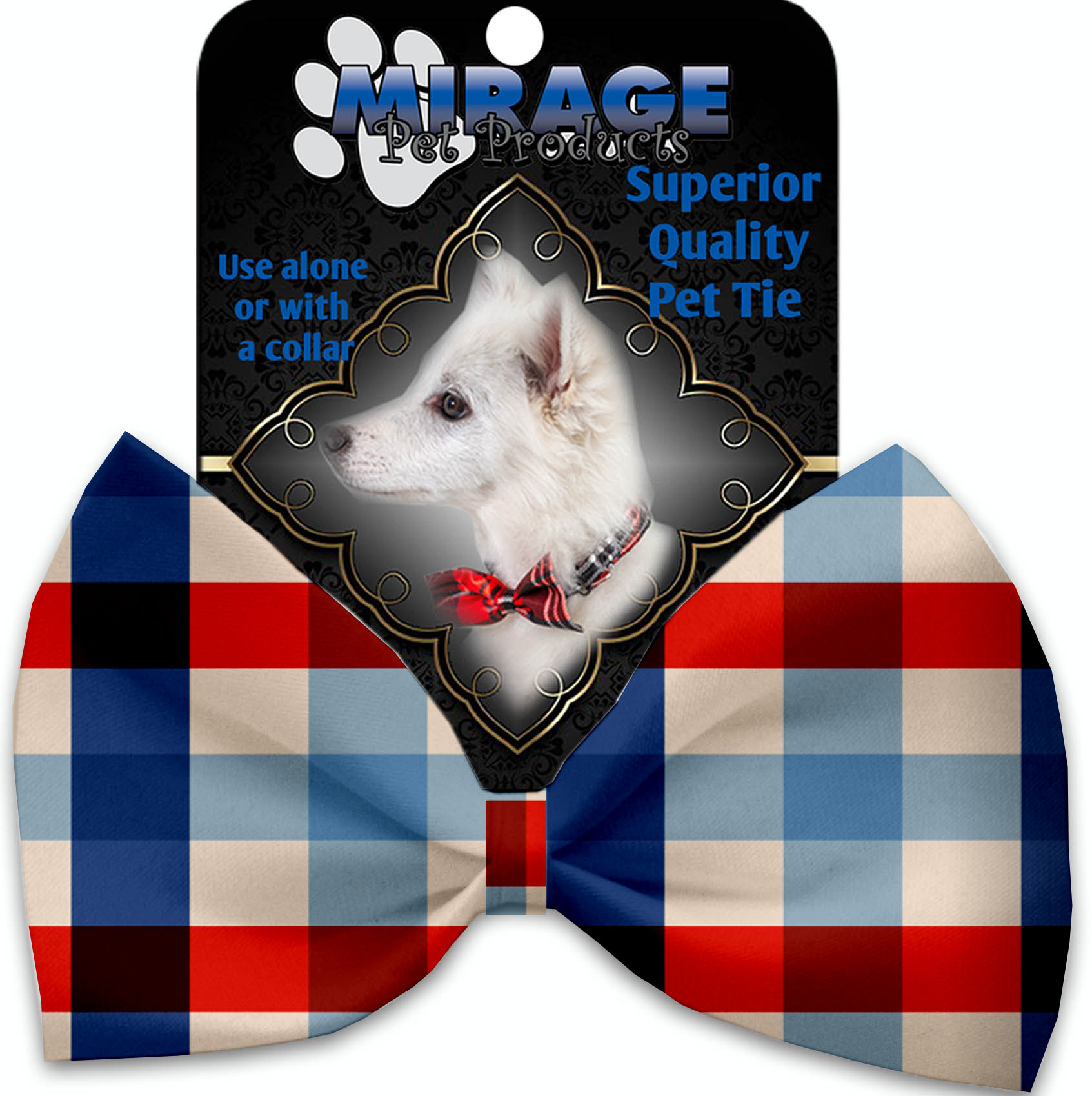 Patriotic Plaid Pet Bow Tie Collar Accessory with Velcro