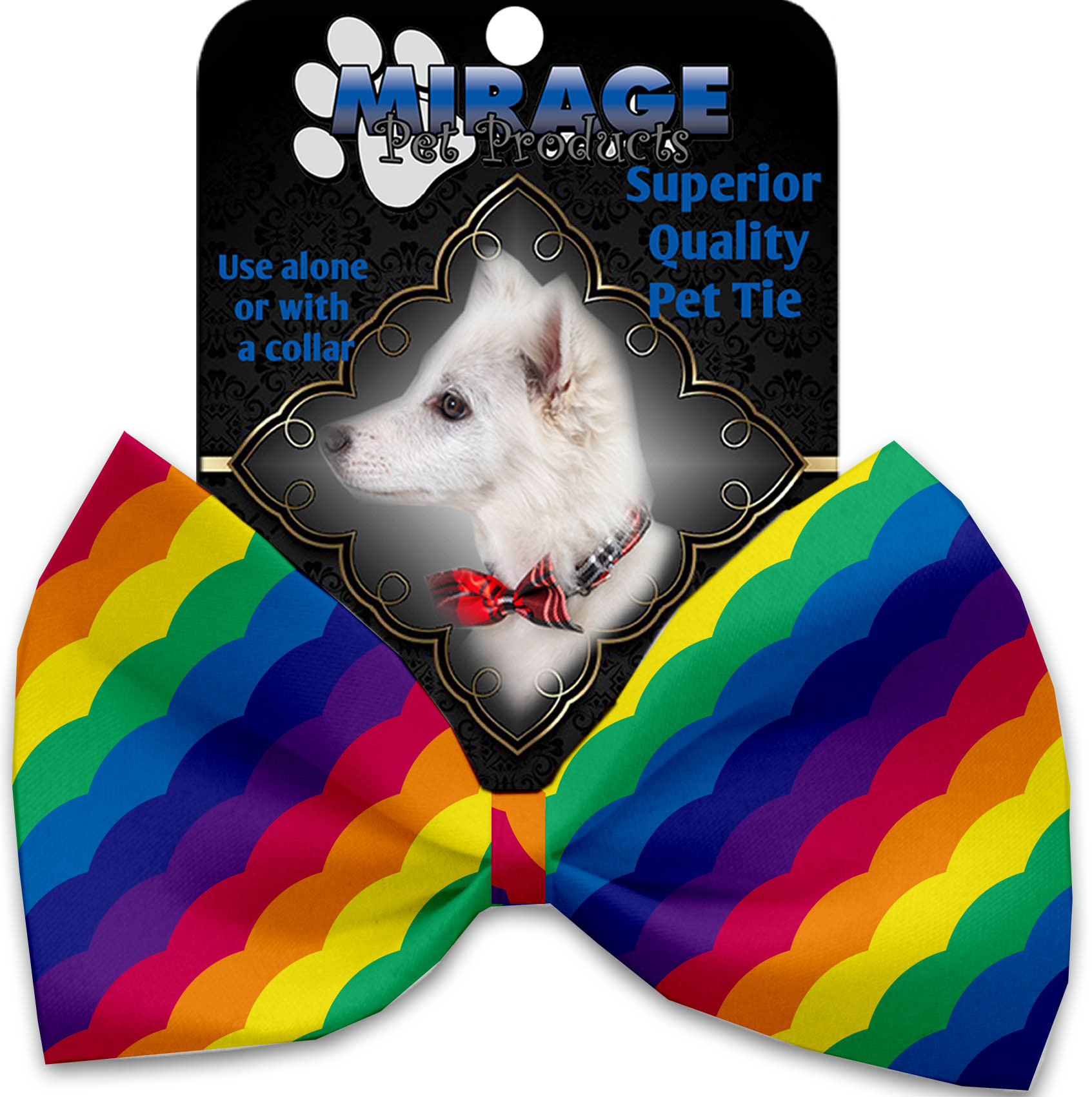 Scalloped Rainbow Pet Bow Tie Collar Accessory with Velcro