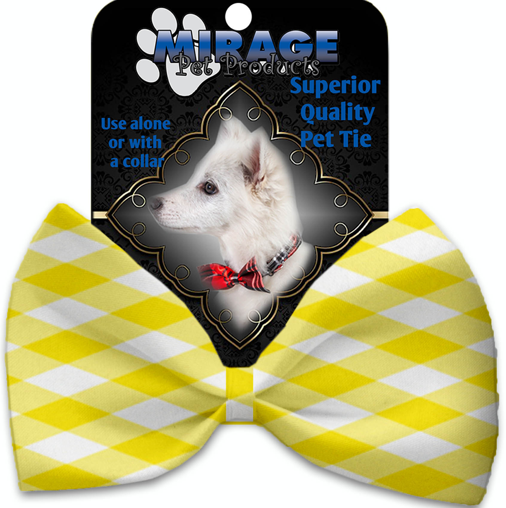 Yellow Plaid Pet Bow Tie Collar Accessory with Velcro