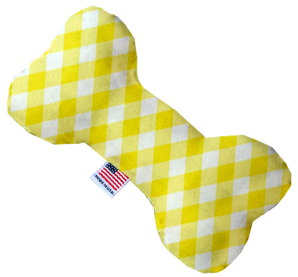 Yellow Plaid 6 inch Bone Dog Toy