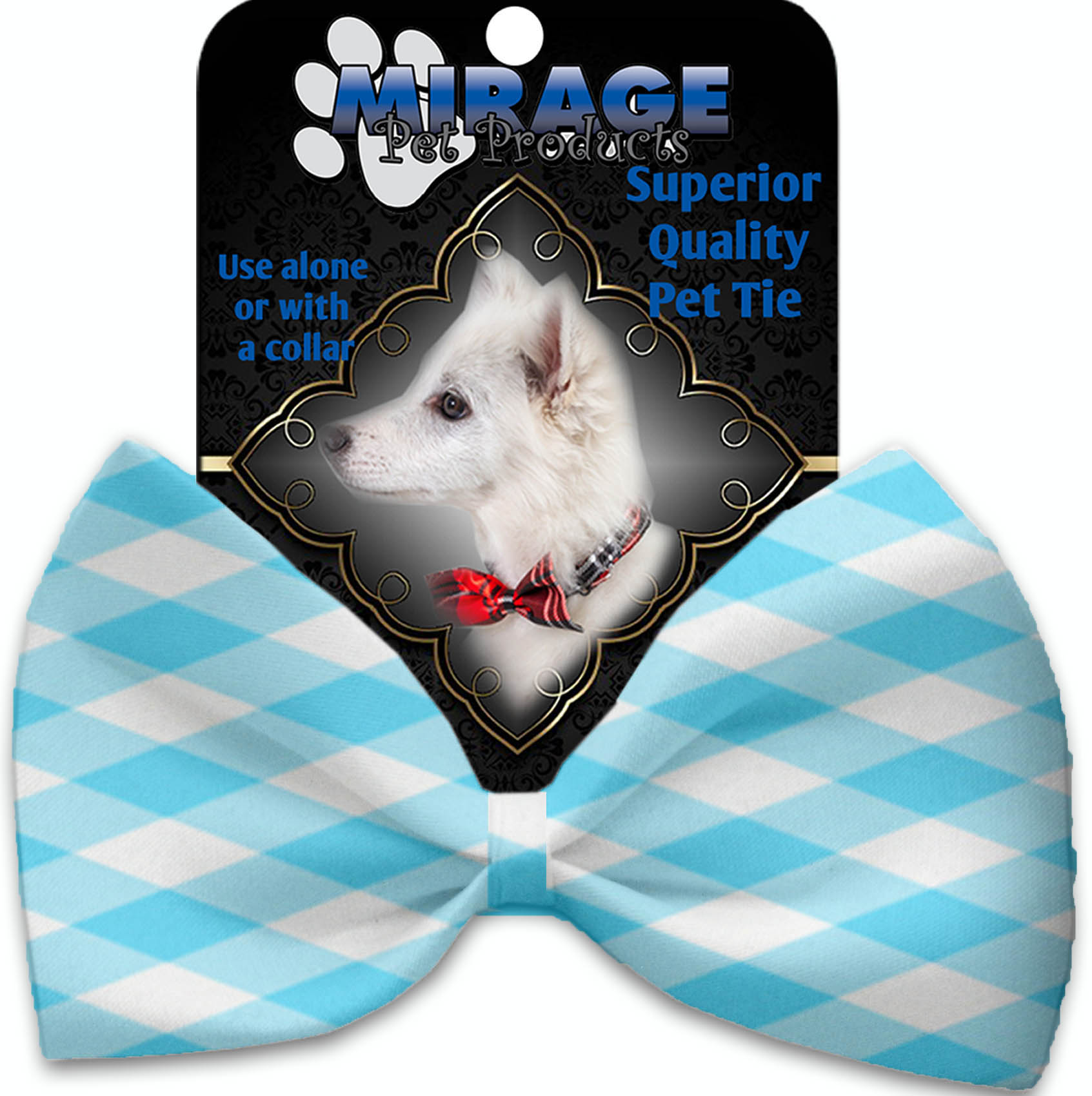 Baby Blue Plaid Pet Bow Tie Collar Accessory with Velcro