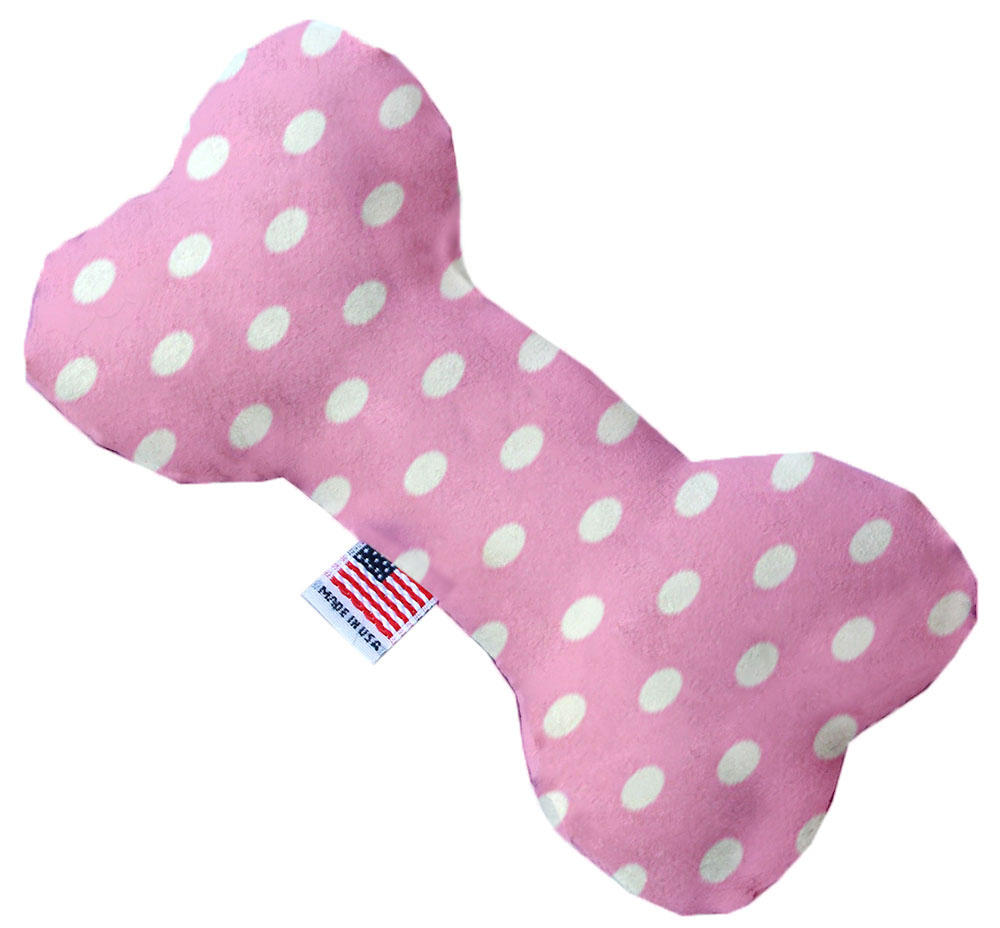 Pink Polka Dots 10 inch Canvas Bone Dog Toy