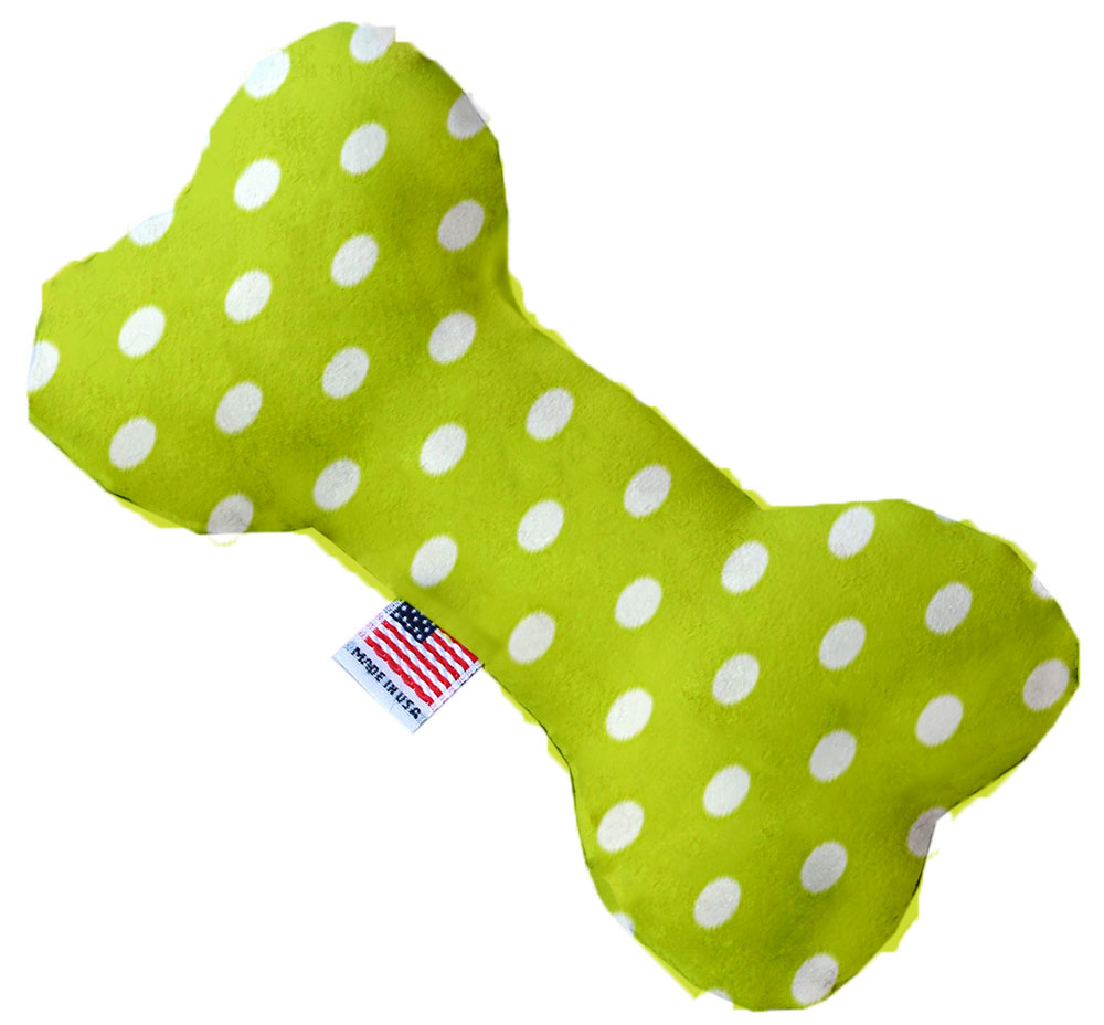 Lime Green Polka Dots 10 inch Canvas Bone Dog Toy