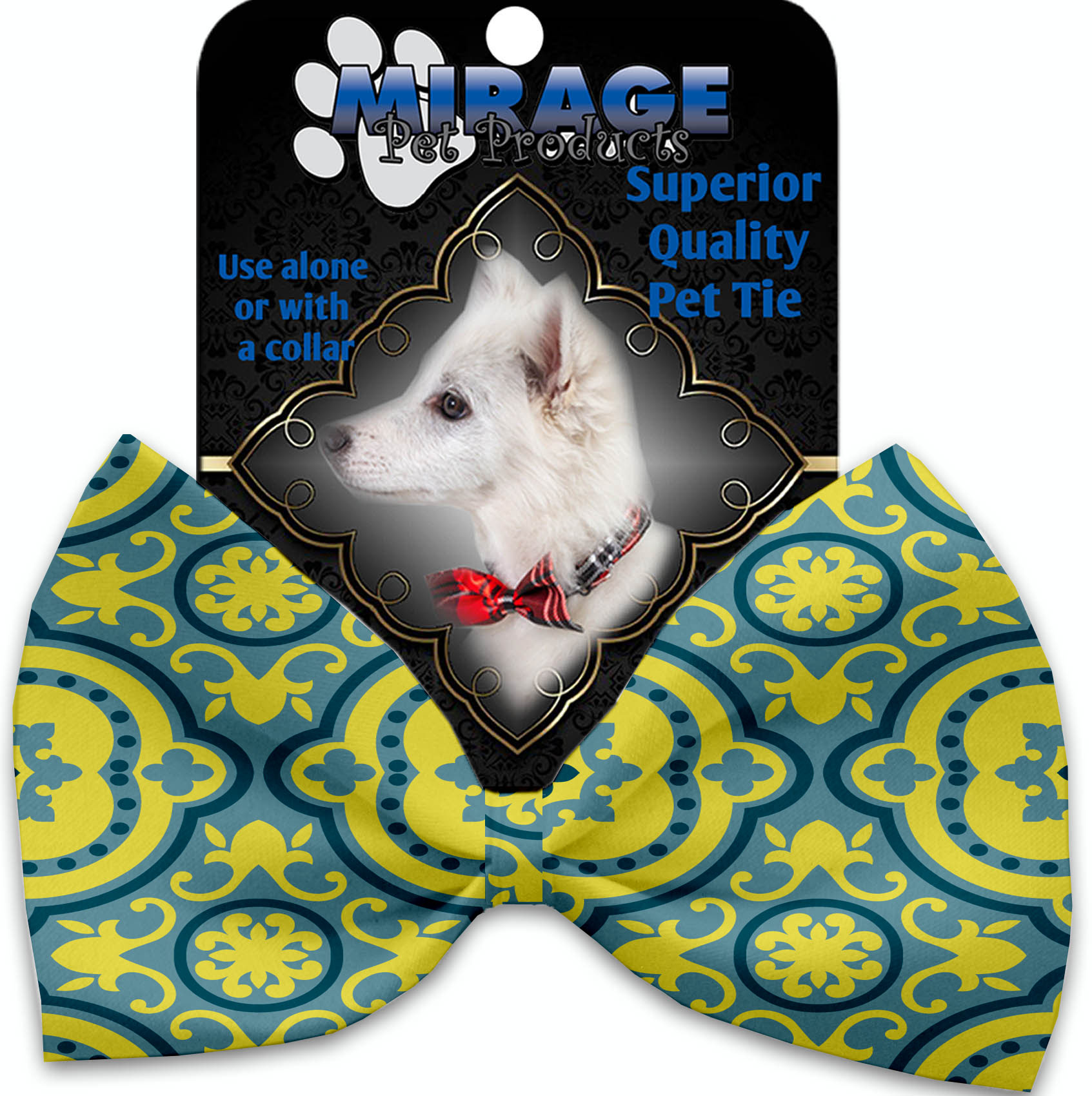 Blue and Yellow Moroccan Patterned Pet Bow Tie