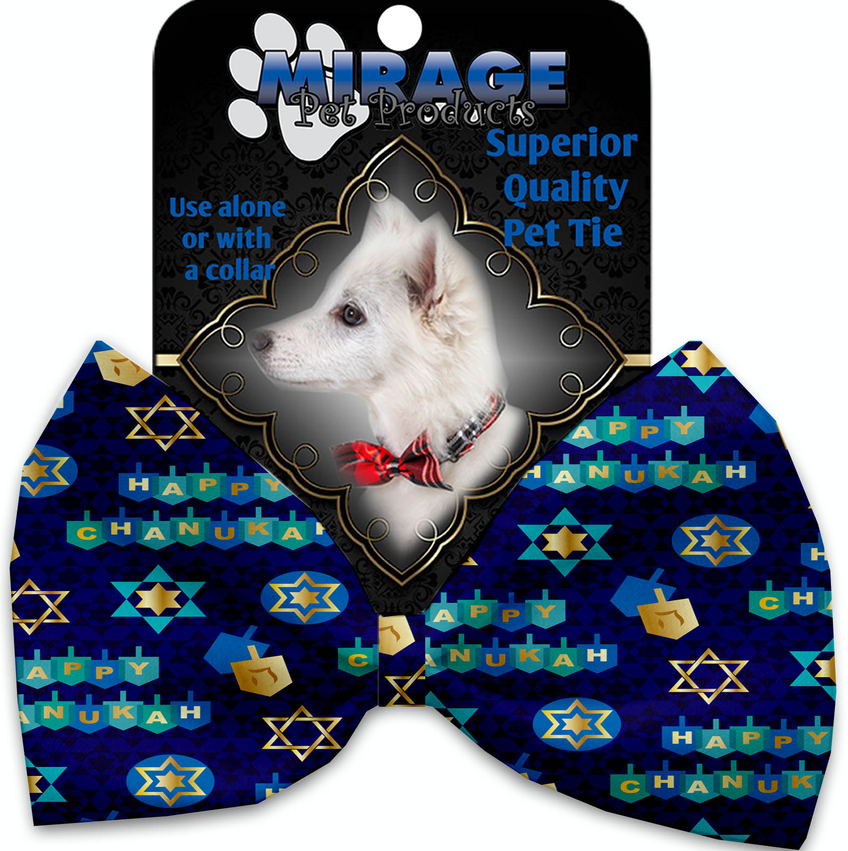Chanukah Bliss Pet Bow Tie Collar Accessory with Velcro