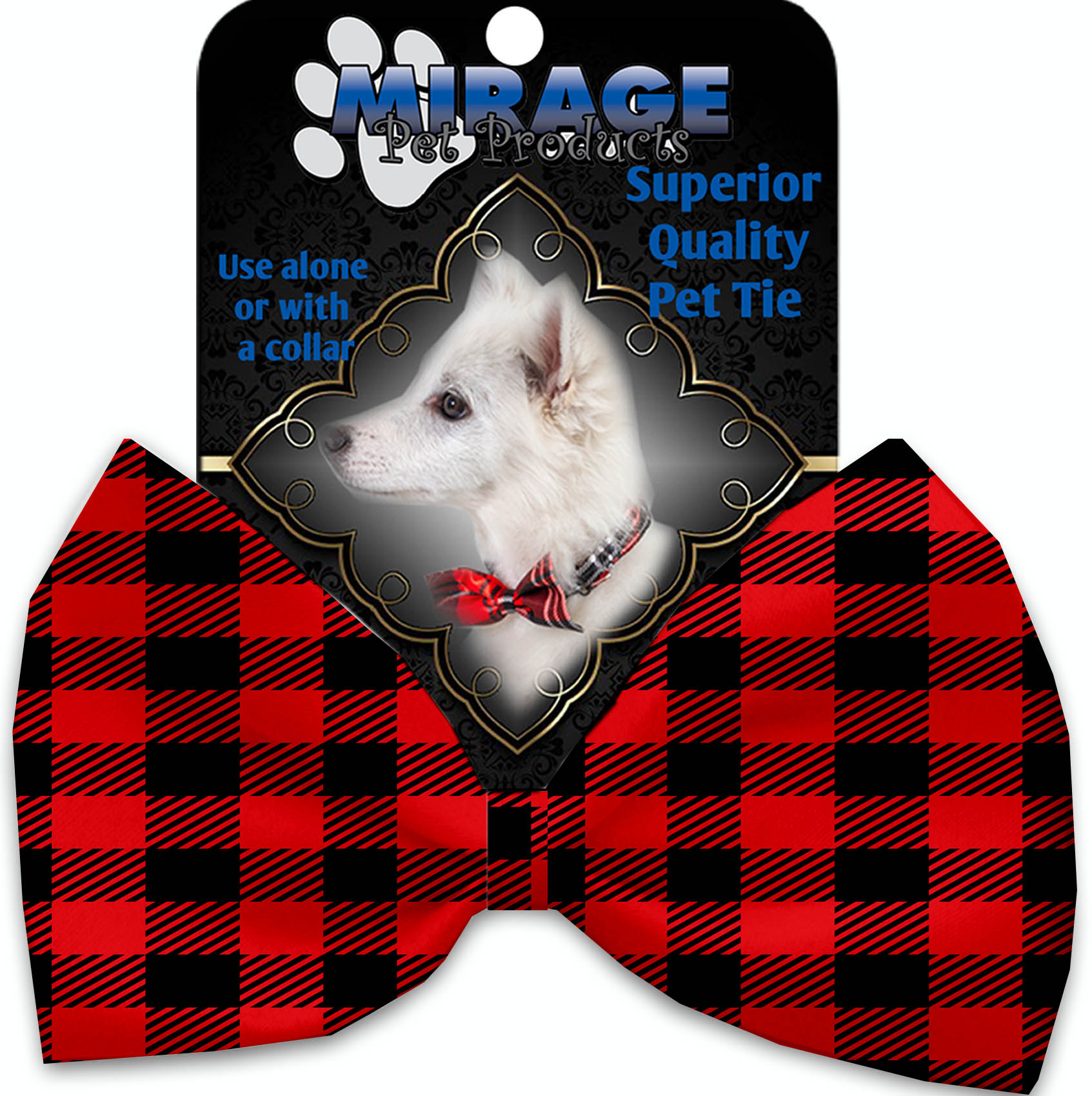 Red Buffalo Check Pet Bow Tie Collar Accessory with Velcro