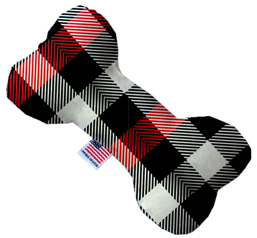 Red and White Buffalo Check 8 Inch Bone Dog Toy