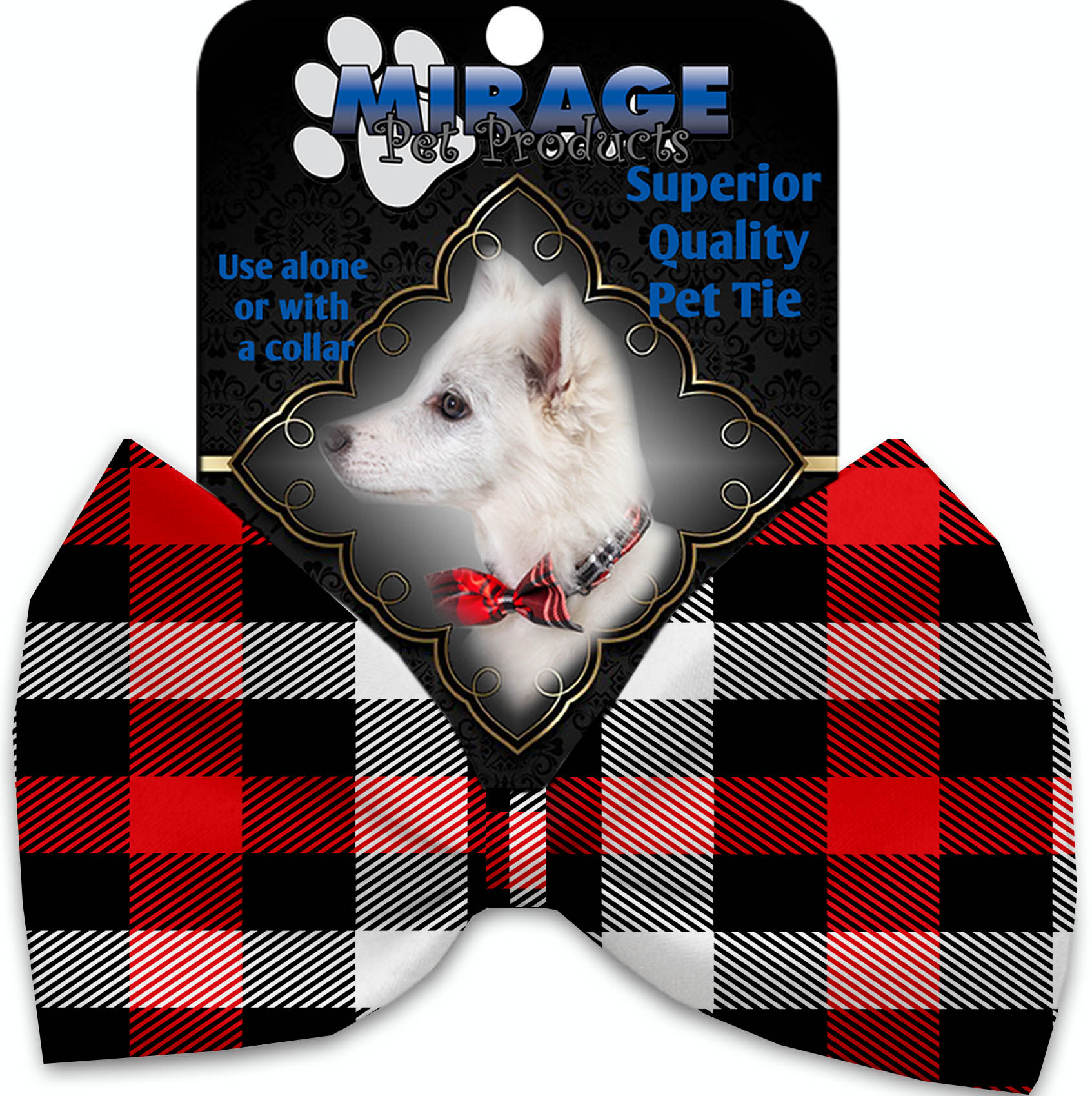 Red and White Buffalo Check Pet Bow Tie Collar Accessory with Velcro