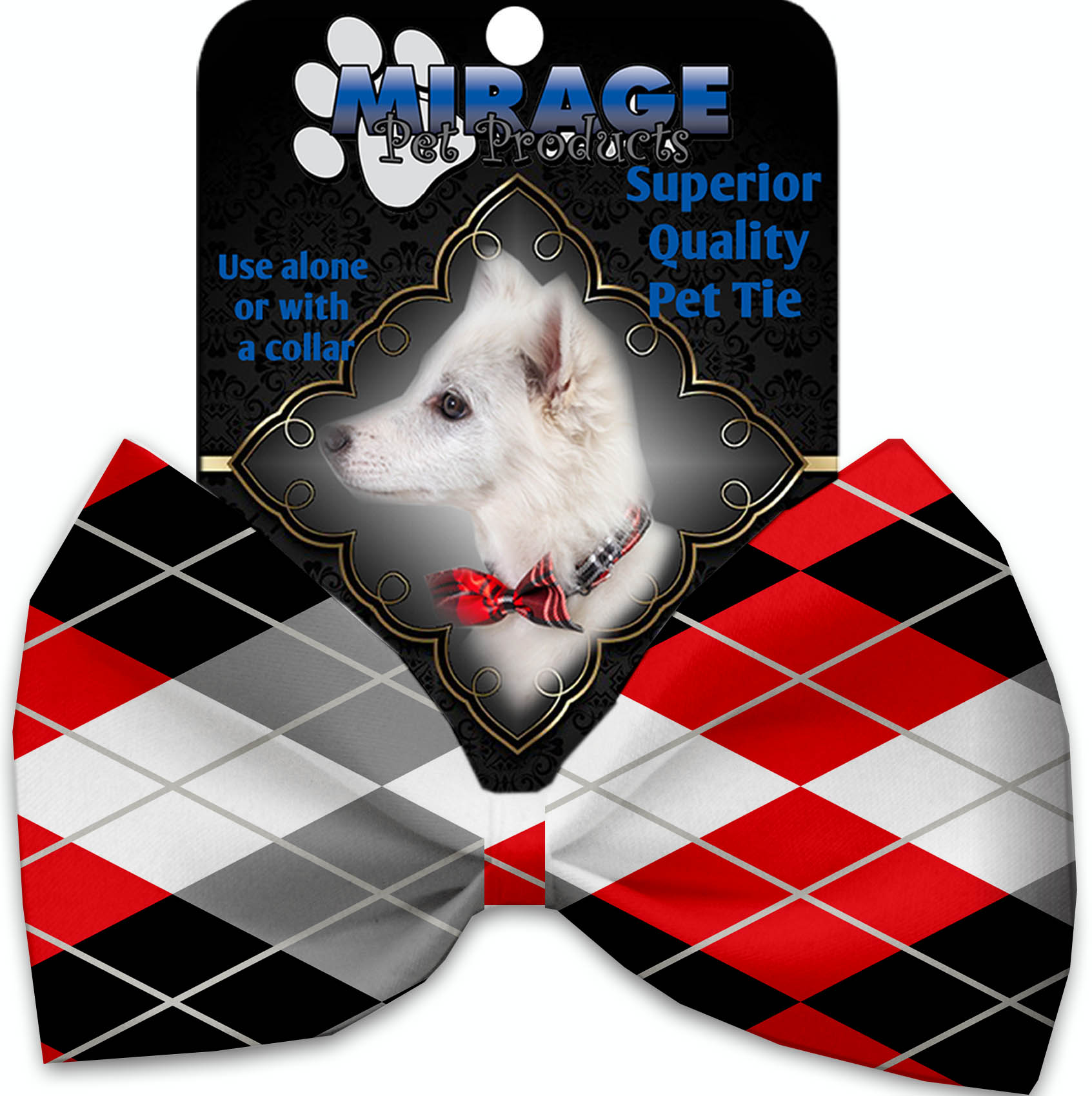 Red and Grey Argyle Pet Bow Tie