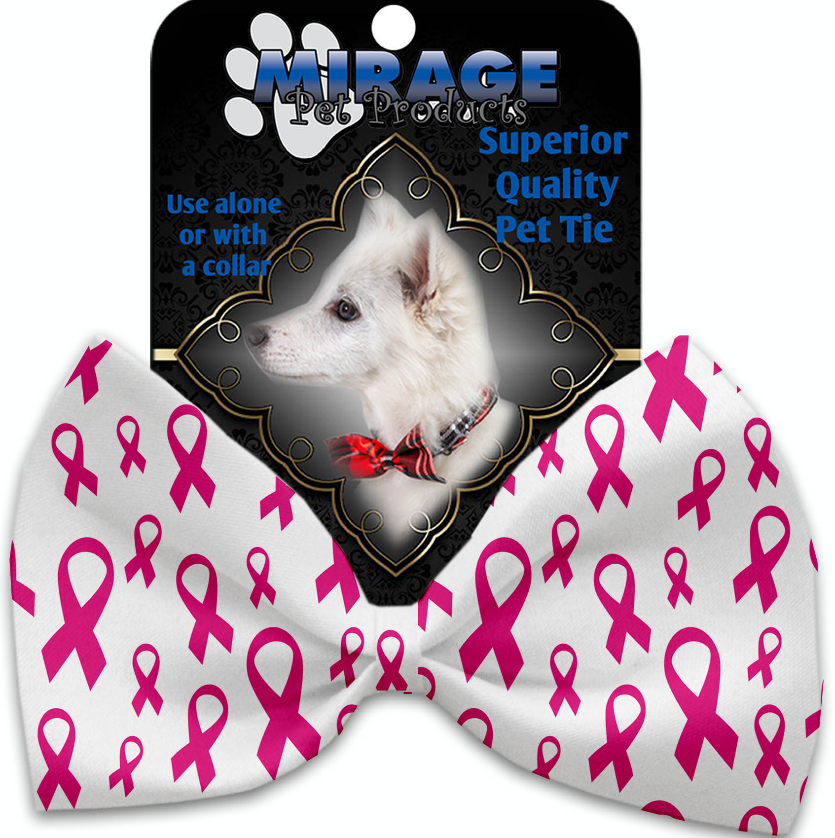 Pink Ribbons Pet Bow Tie Collar Accessory with Velcro