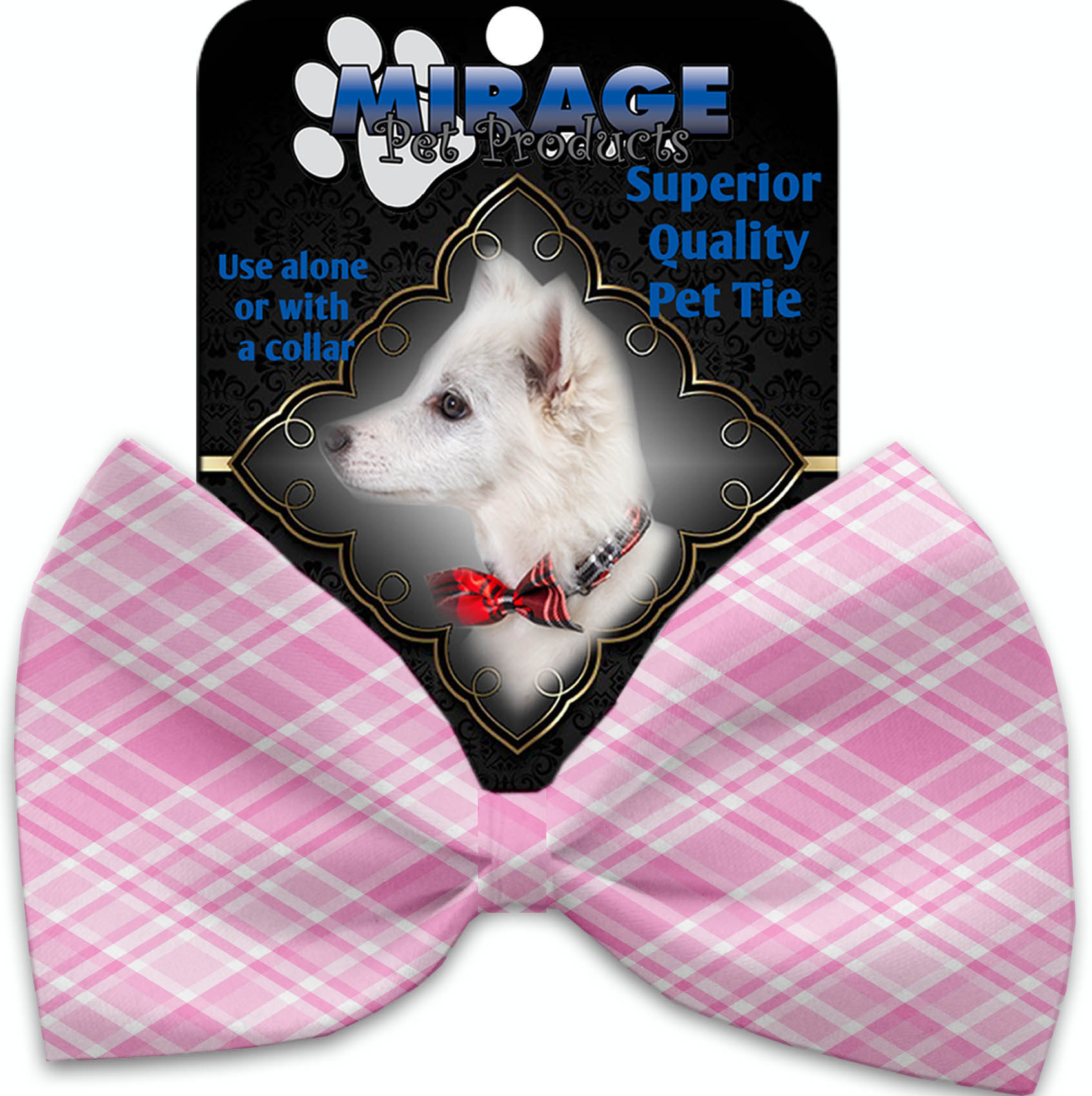 Cupid Pink Plaid Pet Bow Tie Collar Accessory with Velcro