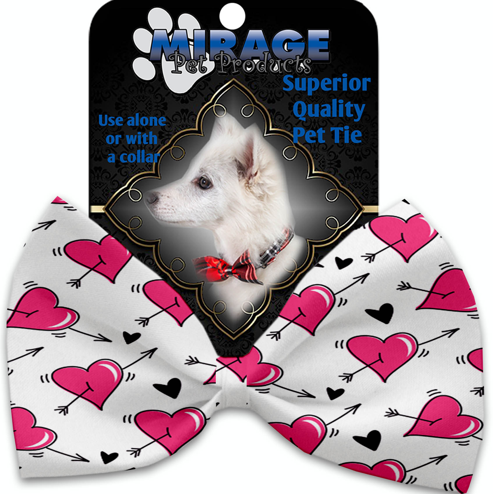 Hearts and Arrows Pet Bow Tie Collar Accessory with Velcro