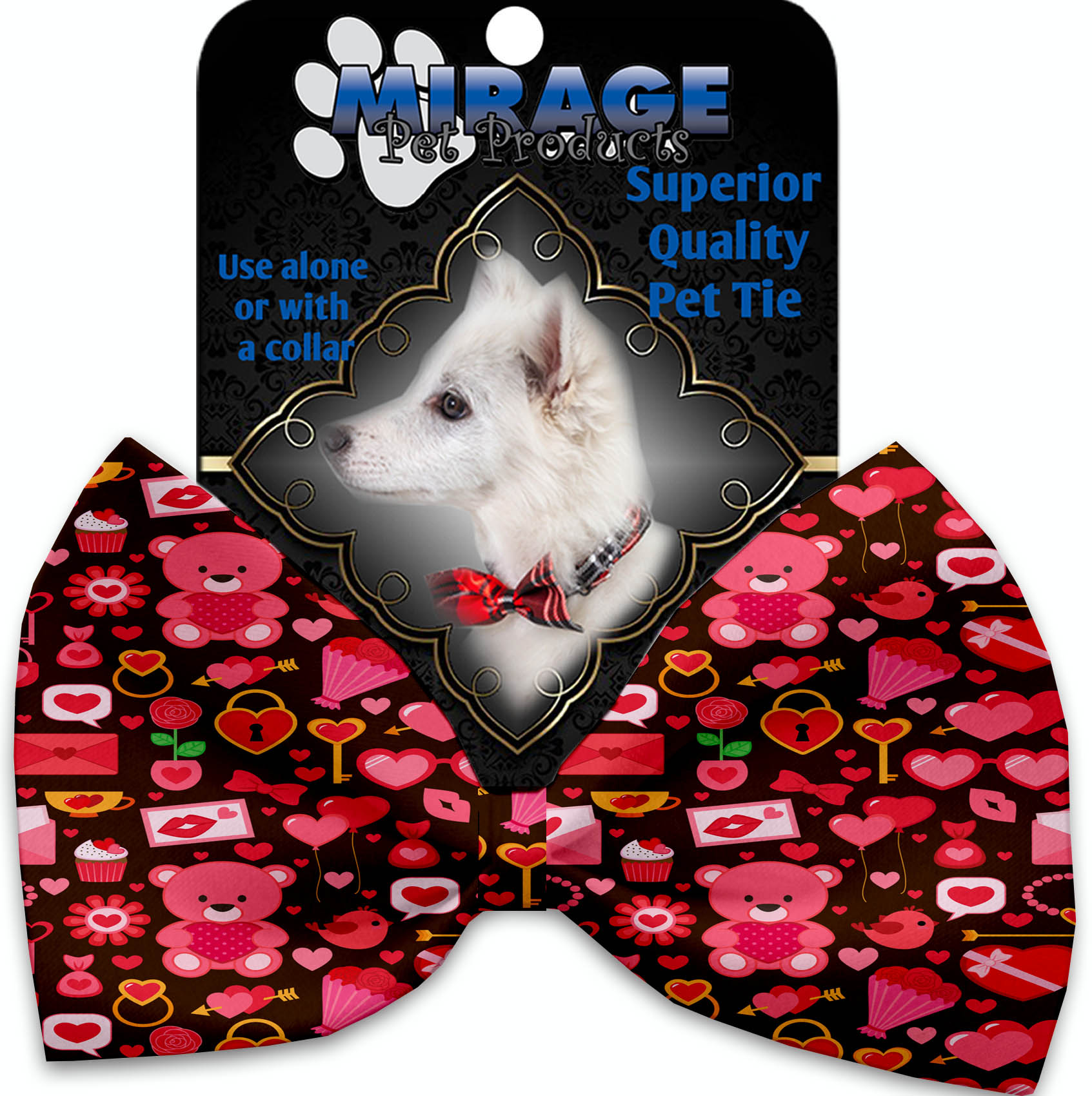 Valentines Day Bears Pet Bow Tie Collar Accessory with Velcro