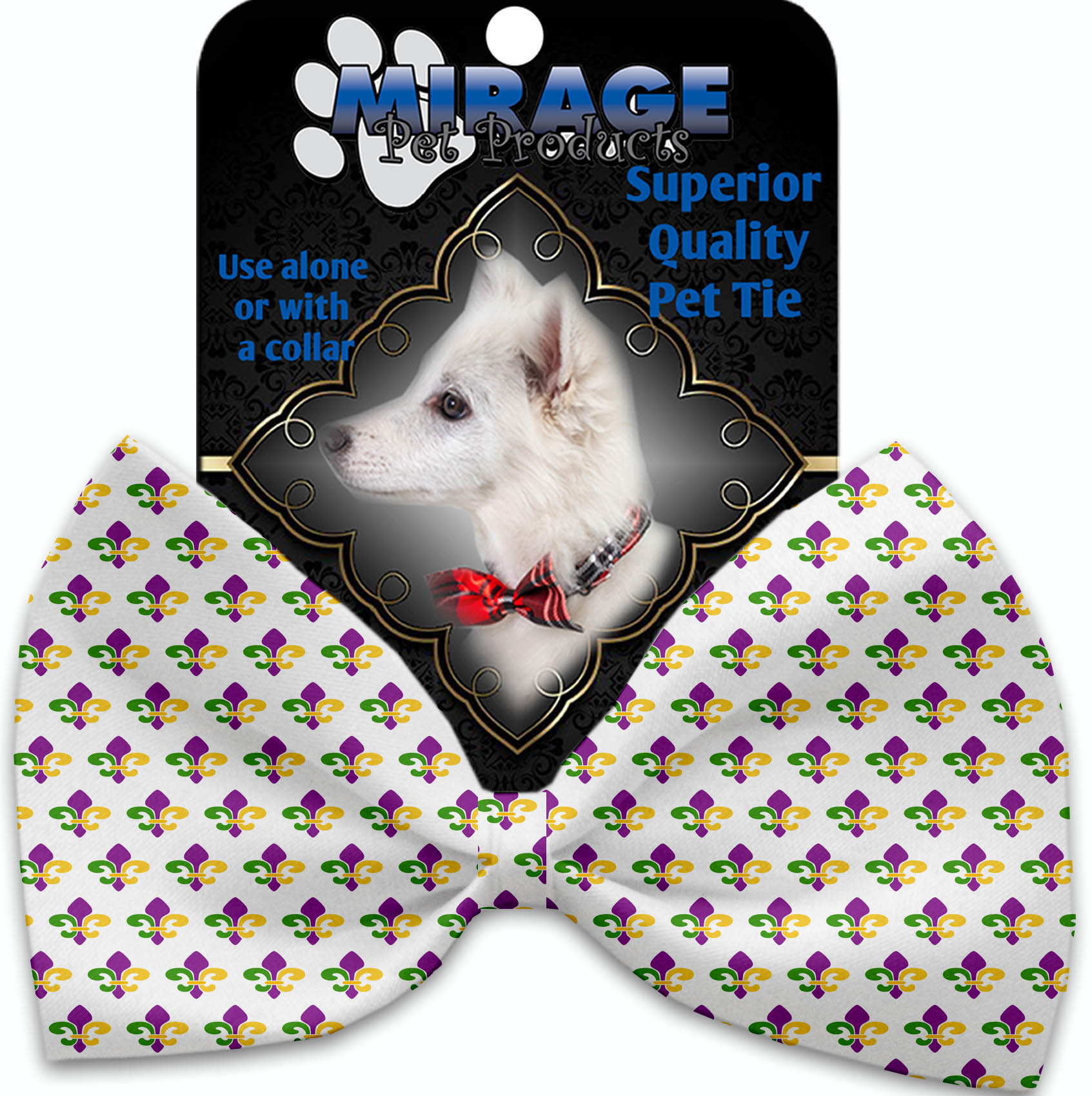 Mardi Gras Fleur De Lis Pet Bow Tie Collar Accessory with Velcro
