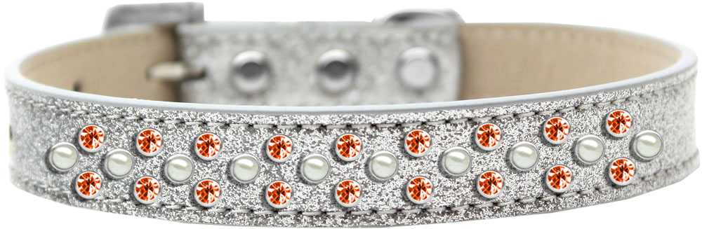 Sprinkles Ice Cream Dog Collar Pearl and Orange Crystals Size 14 Silver