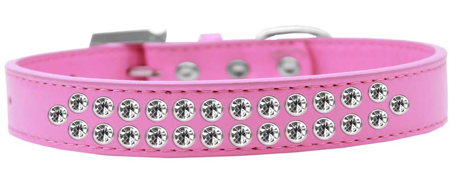Two Row Clear Crystal Size 18 Bright Pink Dog Collar