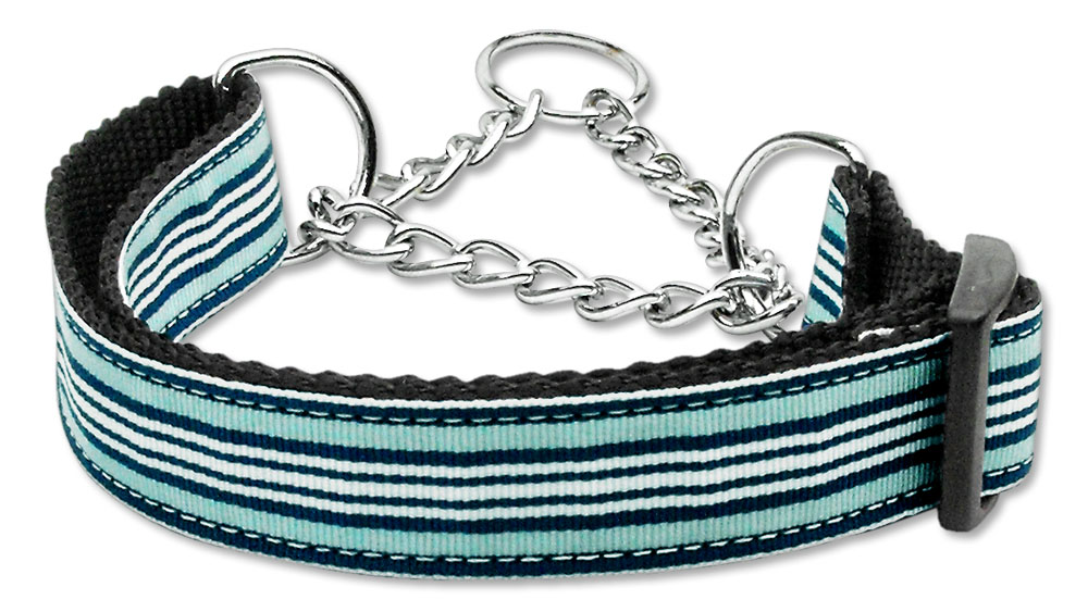 Preppy Stripes Nylon Ribbon Collars Martingale Light Blue/White Medium