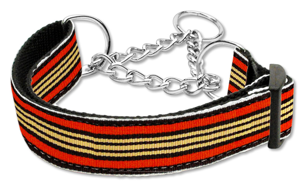 Preppy Stripes Nylon Ribbon Collars Martingale Orange/Khaki Large